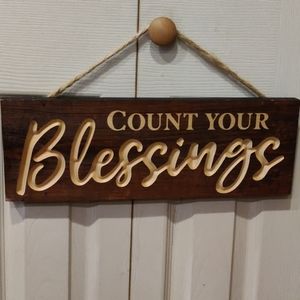 Count Your Blessings Brown Pine Wood Hanging Sign